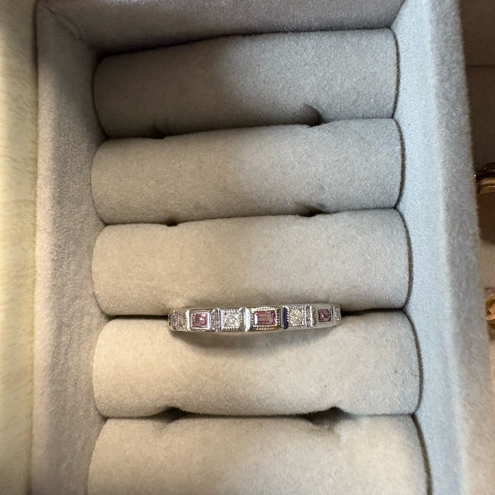 14k white gold plated diamond and pink zirconia Women's Ring - size 7